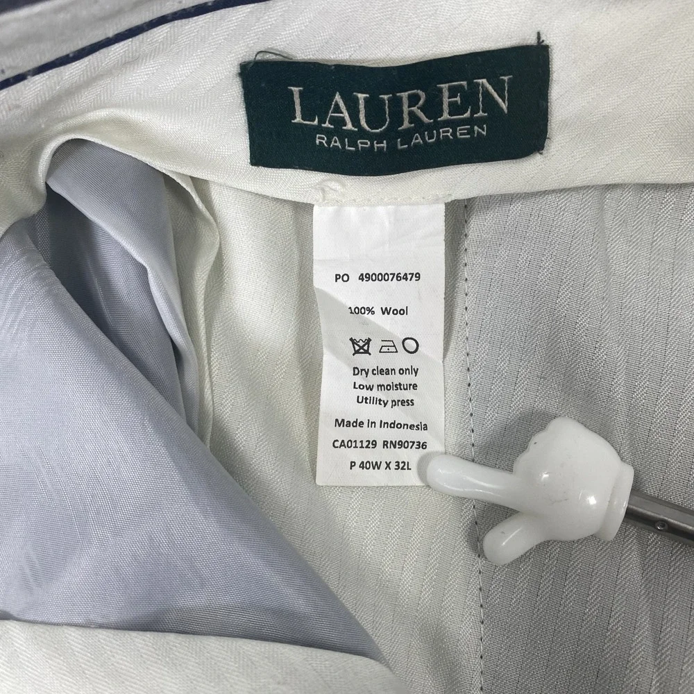 Lauren Ralph Lauren Dress Pants Mens 40x32 Gray Wool Pleated Cuffed Trousers